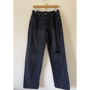 White Fox Boutique Women's High Rise Black Distressed Wide Leg Jeans Size Medium